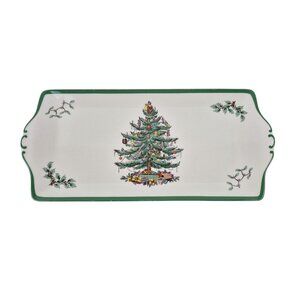 Spode Christmas Tree Sandwich Tray Serving Platter Porcelain England Holiday